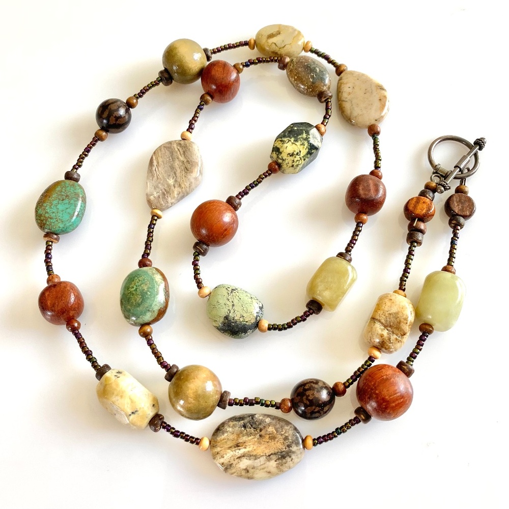 35" LONG HANDCRAFTED SEMIPRECIOUS STONE NECKLACE
